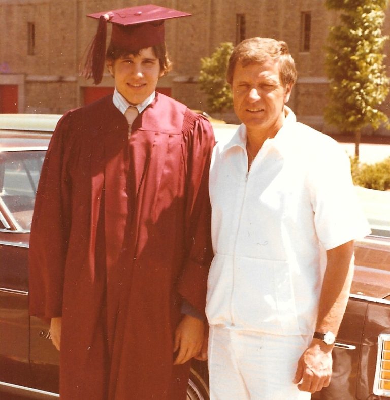 Photo of Greg Gerber and his father, Joe, in June 1978 at Greg's high school graduation.